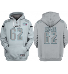 Men Philadelphia Eagles 62 Jason Kelce Grey Atmosphere Fashion Super Bowl LVII Patch Pullover Hoodie Men Philadelphia Eagles 62 Jason Kelce Grey Atmosphere Fashion Super Bowl LVII Patch Pullover Hoodie