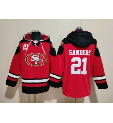 Men San Francisco 49ers 21 Deion Sanders Red Black Ageless Must Have Lace Up Pullover Hoodie Men San Francisco 49ers 21 Deion Sanders Red Black Ageless Must Have Lace Up Pullover Hoodie