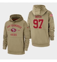 Mens San Francisco 49ers 97 Nick Bosa 2019 Salute to Service Sideline Therma Pullover Hoodie Tan Mens San Francisco 49ers 97 Nick Bosa 2019 Salute to Service Sideline Therma Pullover Hoodie Tan