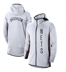Men Nike Brooklyn Nets WhiteBlack 201920 Earned Edition Showtime Full Zip Performance Hoodie