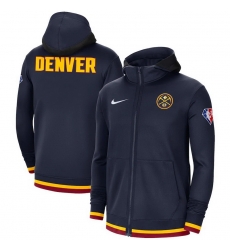 Men Denver Nuggets Nike 75th Anniversary Performance Showtime Full Zip Hoodie Jacket Navy Men Denver Nuggets Nike 75th Anniversary Performance Showtime Full Zip Hoodie Jacket Navy