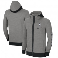 Men Nike Denver Nuggets Heathered Charcoal Authentic Showtime Performance Full Zip Hoodie Jacket