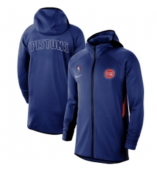 Men Nike Detroit Pistons Blue Authentic Showtime Therma Flex Performance Full Zip Hoodie