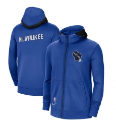 Men Nike Milwaukee Bucks Blue City Edition Showtime Full Zip Hoodie