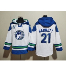 Men Minnesota Timberwolves 21 Kevin Garnett White Lace Up Pullover Hoodie Men Minnesota Timberwolves 21 Kevin Garnett White Lace Up Pullover Hoodie