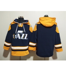 Men Utah Jazz Blank Navy Yellow Lace Up Pullover Hoodie Men Utah Jazz Blank Navy Yellow Lace Up Pullover Hoodie