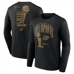 Men Oklahoma City Thunder Black 2025 Finals Champions Double Dribble Long Sleeve T Shirt
