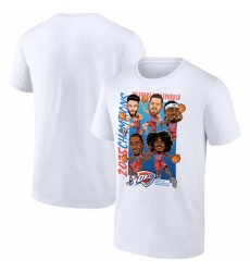 Men Oklahoma City Thunder White 2025 Finals Champions Caricature Full Court T Shirt Men Oklahoma City Thunder White 2025 Finals Champions Caricature Full Court T Shirt
