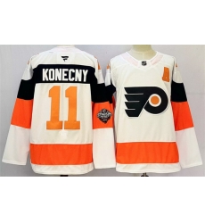 Men Philadelphia Flyers 11 Travis Konecny White 2024 25 With A Patch Stitched Jersey Men Philadelphia Flyers 11 Travis Konecny White 2024 25 With A Patch Stitched Jersey