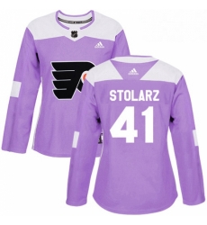 Womens Adidas Philadelphia Flyers 41 Anthony Stolarz Authentic Purple Fights Cancer Practice NHL Jersey Womens Adidas Philadelphia Flyers 41 Anthony Stolarz Authentic Purple Fights Cancer Practice NHL Jersey