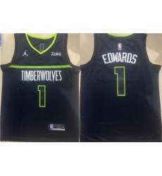 Men Minnesota Timberwolves 1 Anthony Edwards Black Stitched Jersey Men Minnesota Timberwolves 1 Anthony Edwards Black Stitched Jersey