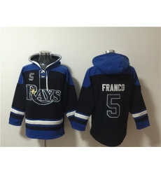 Men Tampa Bay Rays 5 Wander Franco Black Blue Lace Up Pullover Hoodie Men Tampa Bay Rays 5 Wander Franco Black Blue Lace Up Pullover Hoodie