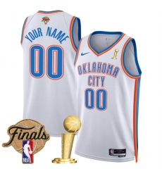 Men Oklahoma City Thunder Active Player Custom White 2025 Finals Patch And Finals Champions Patch Association Edition Stitched Basketball Jersey