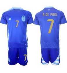 Men Argentina 7 Rodrigo Javier De Paul Blue 2024 25 Away SoccerJersey Suit