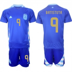 Men Argentina 9 Gabriel Batistuta Blue 2024 25 Away SoccerJersey Suit