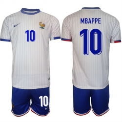 Men France 10 Mbapp E9 White 2024 25 Away Soccer Jersey Suit