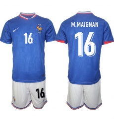 Men France 16 Steve Mandanda Blue 2024 25 Home Soccer Jersey Suit