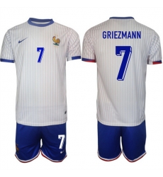 Men France 7 Antoine Griezmann White 2024 25 Away Soccer Jersey Suit Men France 7 Antoine Griezmann White 2024 25 Away Soccer Jersey Suit