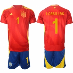Men Spain Team 1 Iker Casillas 2024 25 Red Home Soccer Jersey Suit