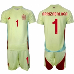 Men Spain Team 1 Kepa Arrizabalaga 2024 25 Yellow Away Soccer Jersey Suit
