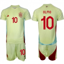 Men Spain Team 10 Olmo 2024 25 Yellow Away Soccer Jersey Suit