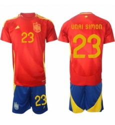 Men Spain Team 23 Unai Simn 2024 25 Red Home Soccer Jersey Suit