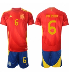 Men Spain Team 6 Mikel Merino 2024 25 Red Home Soccer Jersey Suit