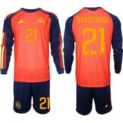 Spain 2026 FIFA World Cup Soccer Jersey Red LONG #21 OYARZABAL