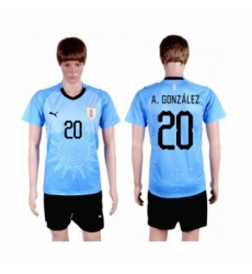 Uruguay #20 A.Gonzalez Home Soccer Country Jersey Uruguay #20 A.Gonzalez Home Soccer Country Jersey
