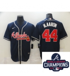 Men Nike Atlanta Braves 44 Hank Aaron Blue Stitched MLB 2021 Champions Patch Jersey Men Nike Atlanta Braves 44 Hank Aaron Blue Stitched MLB 2021 Champions Patch Jersey