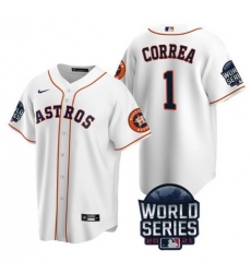Men Houston Astros 1 Carlos Correa 2021 White World Series Cool Base Stitched Baseball Jersey Men Houston Astros 1 Carlos Correa 2021 White World Series Cool Base Stitched Baseball Jersey