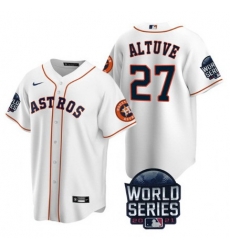 Men Houston Astros 27 Jose Altuve 2021 White World Series Cool Base Stitched Baseball Jersey Men Houston Astros 27 Jose Altuve 2021 White World Series Cool Base Stitched Baseball Jersey