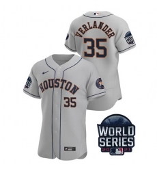 Men Houston Astros 35 Justin Verlander 2021 Grey World Series Flex Base Stitched Baseball Jersey Men Houston Astros 35 Justin Verlander 2021 Grey World Series Flex Base Stitched Baseball Jersey