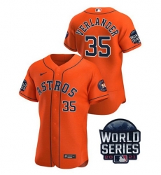 Men Houston Astros 35 Justin Verlander 2021 Orange World Series Flex Base Stitched Baseball Jersey Men Houston Astros 35 Justin Verlander 2021 Orange World Series Flex Base Stitched Baseball Jersey