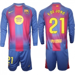 Men FC Barcelona 2026 Soccer Jerseys Red Long #21 F.DE JONG