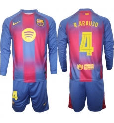 Men FC Barcelona 2026 Soccer Jerseys Red Long #4 R.ARAUJO (2)