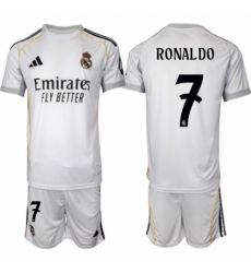 Men Real Madrid 7 Ronaldo 25 26 White Home Soccer Jersey Suit