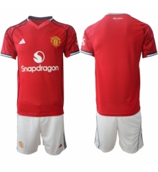 Men Manchester United Blank 2025 26 Red Home Soccer Jersey Suit