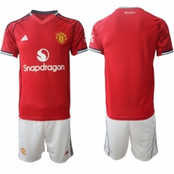Men Manchester United Blank 2025 26 Red Home Soccer Jersey Suit
