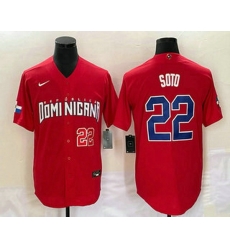 Men's Dominican Republic Baseball #22 Juan Soto Number 2023 Red World Classic Stitched Jersey Men's Dominican Republic Baseball #22 Juan Soto Number 2023 Red World Classic Stitched Jersey