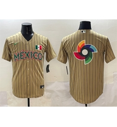 Men Mexico Baseball Tan 2023 World Baseball Classic Team Big Logo Stitched Jersey 1