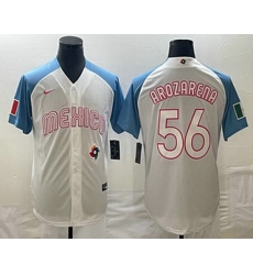Men's Mexico Baseball #56 Randy Arozarena 2023 White Blue World Classic Stitched Jersey Men's Mexico Baseball #56 Randy Arozarena 2023 White Blue World Classic Stitched Jersey