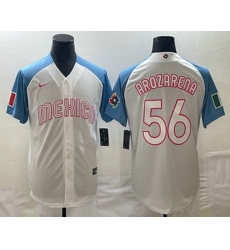 Men's Mexico Baseball #56 Randy Arozarena 2023 White Blue World Classic Stitched Jerseys Men's Mexico Baseball #56 Randy Arozarena 2023 White Blue World Classic Stitched Jerseys