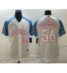 Men's Mexico Baseball #56 Randy Arozarena Number 2023 White Blue World Classic Stitched Jersey2 Men's Mexico Baseball #56 Randy Arozarena Number 2023 White Blue World Classic Stitched Jersey2