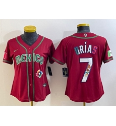 Women's Mexico Baseball #7 Julio Urias Number 2023 Red World Baseball Classic Stitched Jersey11 Women's Mexico Baseball #7 Julio Urias Number 2023 Red World Baseball Classic Stitched Jersey11