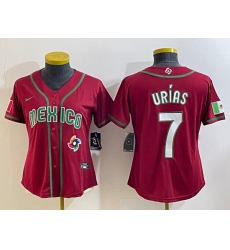 Women's Mexico Baseball #7 Julio Urias Number 2023 Red World Baseball Classic Stitched Jersey13 Women's Mexico Baseball #7 Julio Urias Number 2023 Red World Baseball Classic Stitched Jersey13
