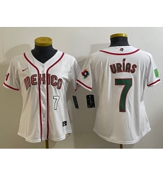 Women's Mexico Baseball #7 Julio Urias Number 2023 White World Classic Stitched Jersey6 Women's Mexico Baseball #7 Julio Urias Number 2023 White World Classic Stitched Jersey6