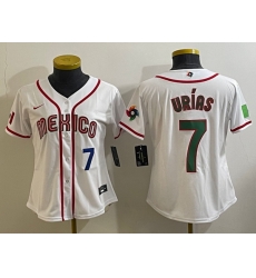 Women's Mexico Baseball #7 Julio Urias Number 2023 White World Classic Stitched Jersey Women's Mexico Baseball #7 Julio Urias Number 2023 White World Classic Stitched Jersey