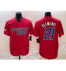 Men Puerto Rico Baseball 21 Roberto Clemente 2023 Red World Baseball Classic Stitched Jersey Men Puerto Rico Baseball 21 Roberto Clemente 2023 Red World Baseball Classic Stitched Jersey