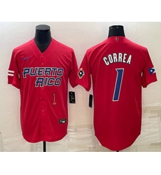 Men's Puerto Rico Baseball #1 Carlos Correa Number 2023 Red World Baseball Classic Stitched Jersey Men's Puerto Rico Baseball #1 Carlos Correa Number 2023 Red World Baseball Classic Stitched Jersey
